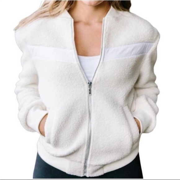 Zyia Flying V Sherpa‎ Bomber Jacket Large Silver Lake Saloon Large - Picture 1 of 14
